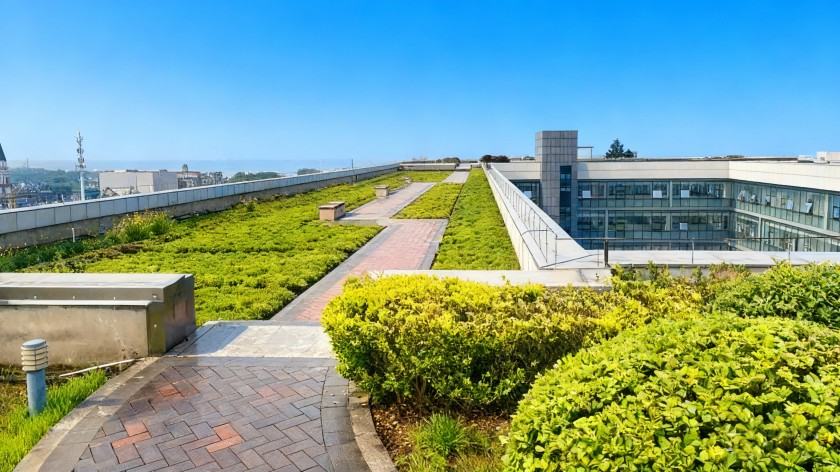 Aerial view of the green rooftop on Mertajam Urban Mall in Penang Mainland