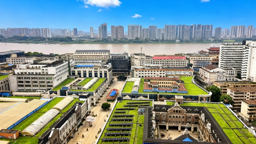 Green landscape softening the industrial façade of Mertajam Urban Mall